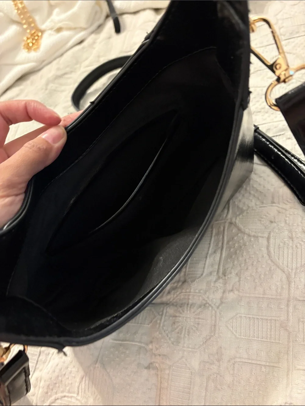 Classic Black Leather Crossbody Bag with Gold Hardware